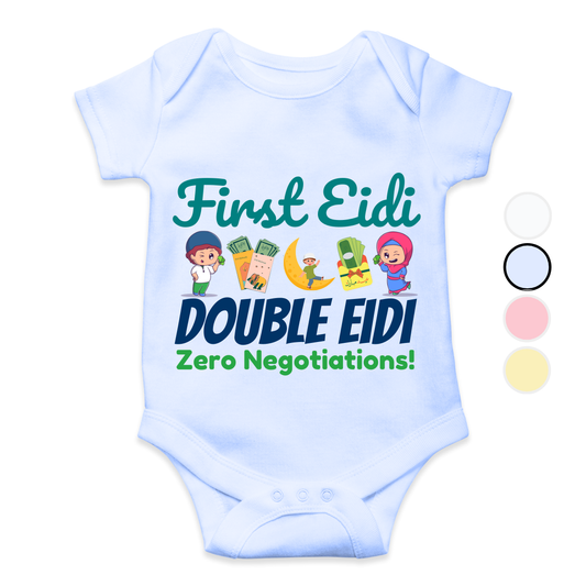Eidi Zero Negotiation Funny Baby Eid Romper| New Born-18 month