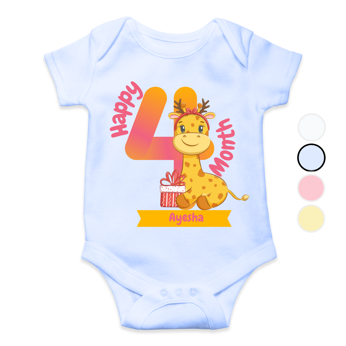 4 Months Milestone Giraffe | Custom Name Baby Romper