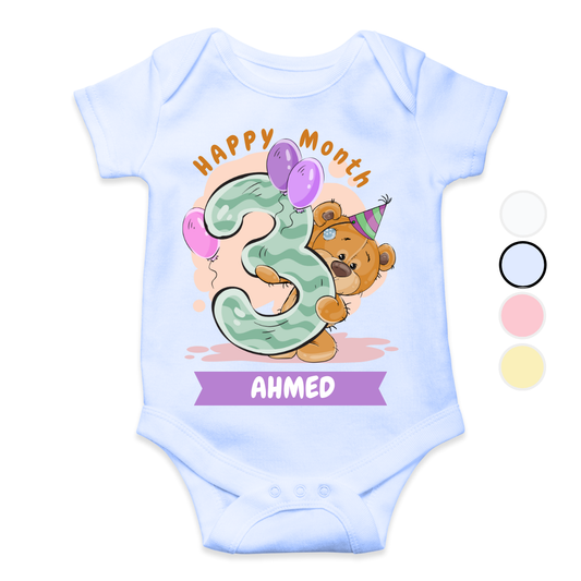 3 Months Milestone Bear | Custom Name Baby Romper