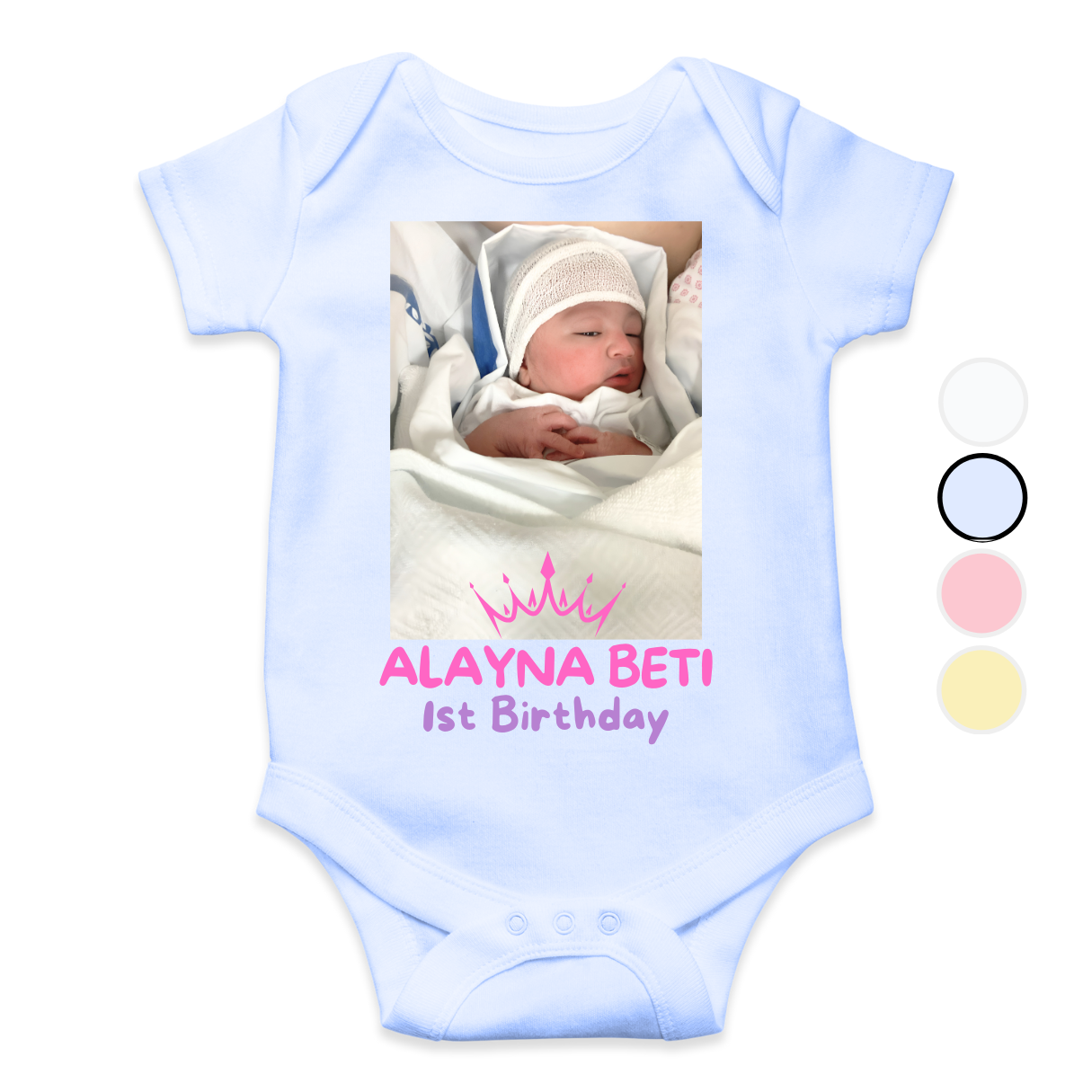 Customize Birthday Baby Picture Name Crown Romper