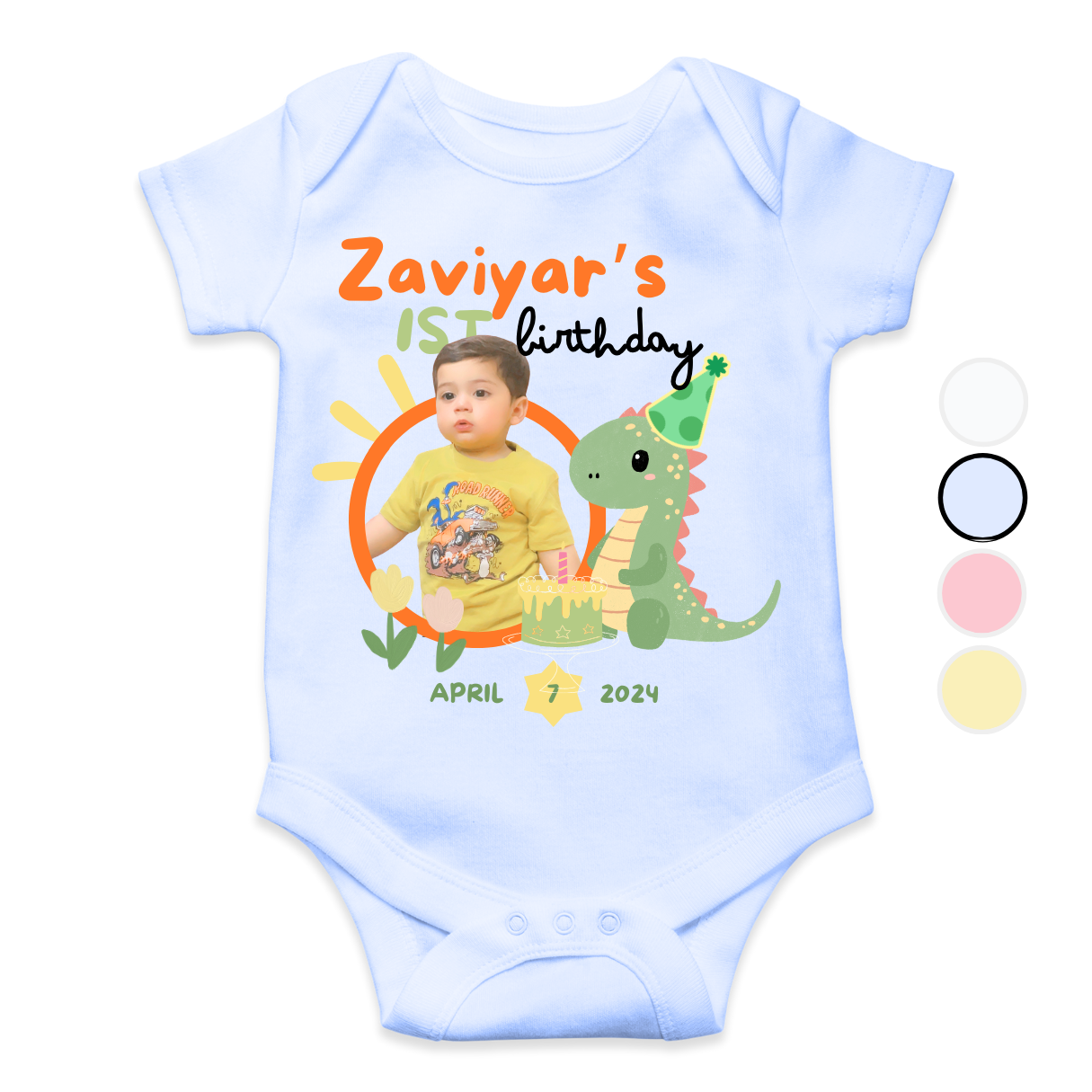 Customize 1st Birthday Dino Baby Picture Rompers