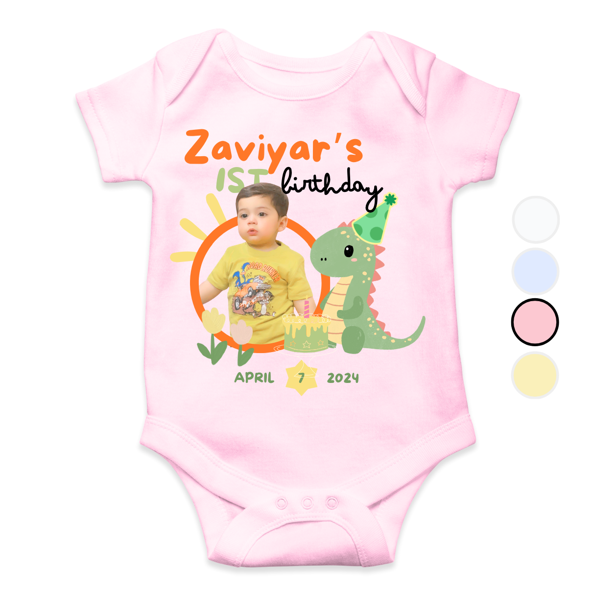Customize 1st Birthday Dino Baby Picture Rompers