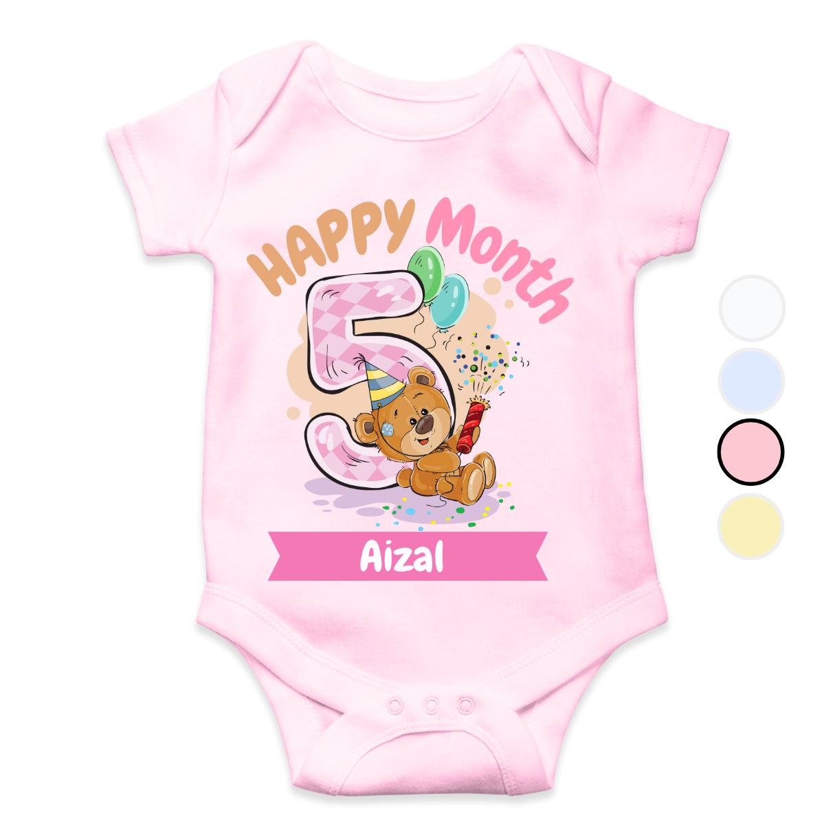 5th Month Milestone Bear | Custom Name Baby Romper