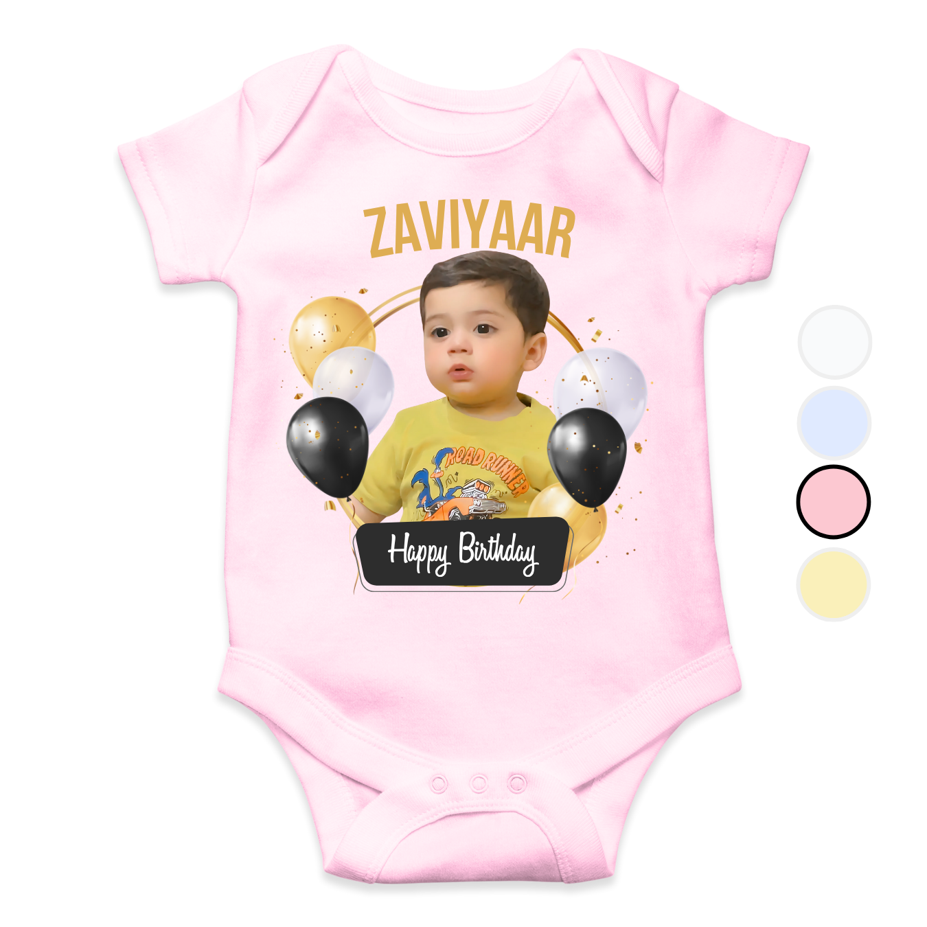 Customize Birthday Baby Picture Golden Baloons Romper