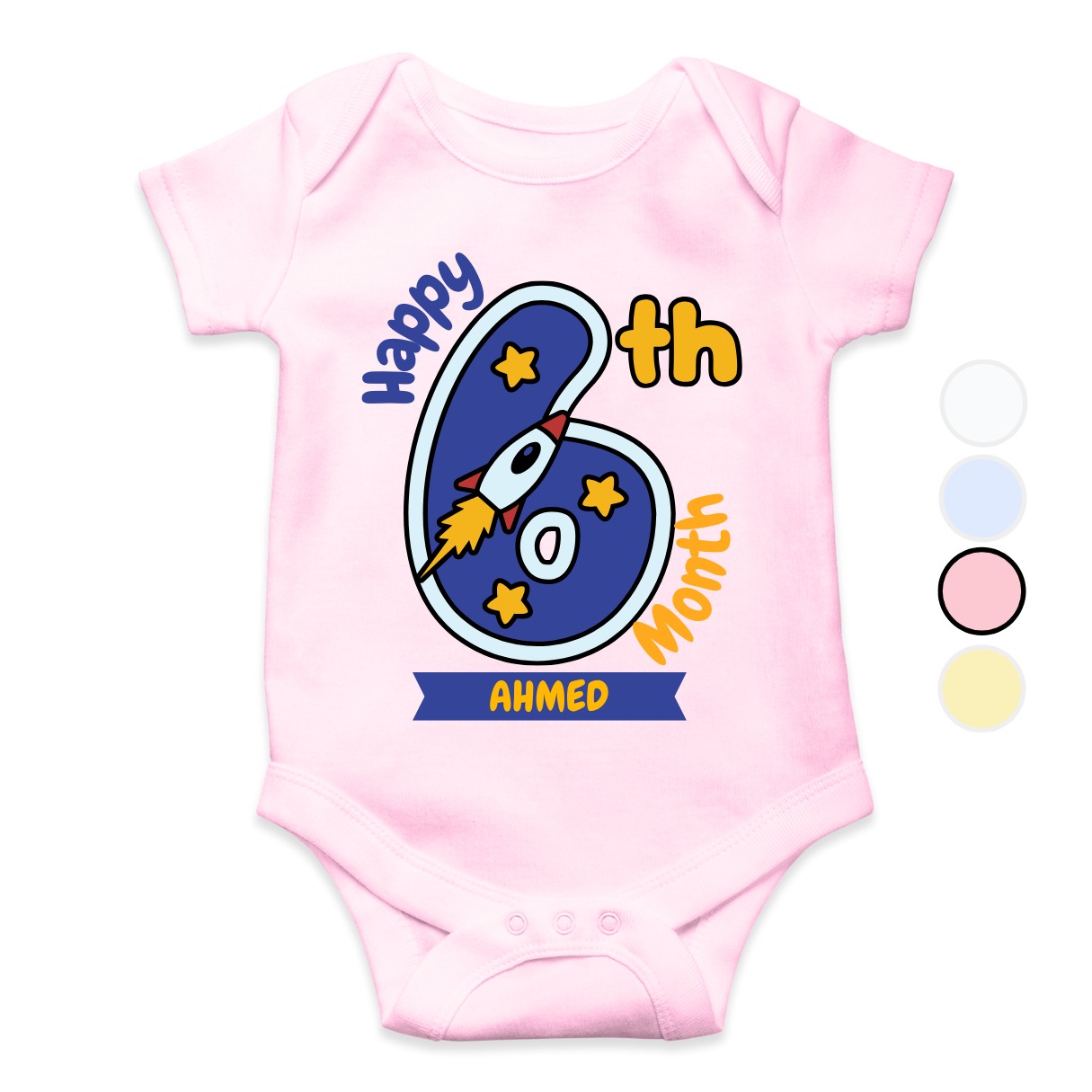 6th Month Milestone Blue Rocket| Custom Name Baby Romper