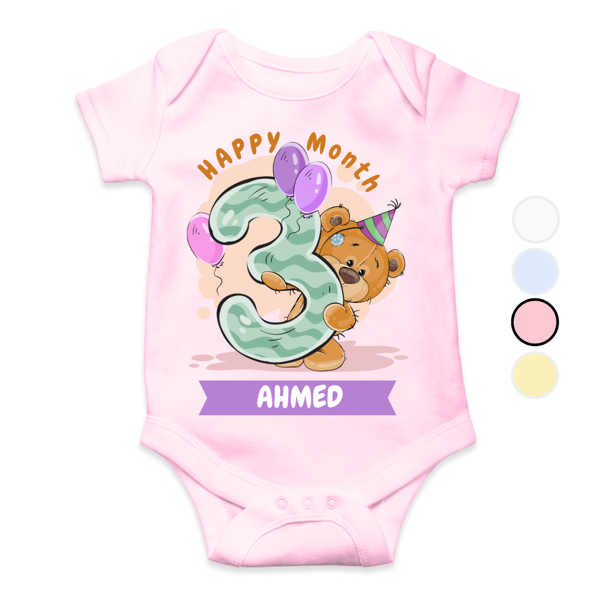 3 Months Milestone Bear | Custom Name Baby Romper