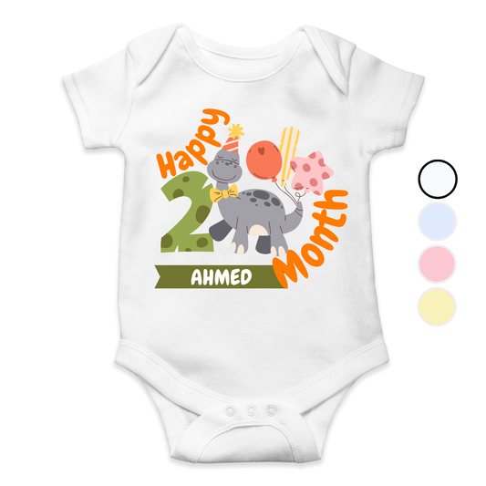 2 Months Milestone Dino | Custom Name Baby Romper