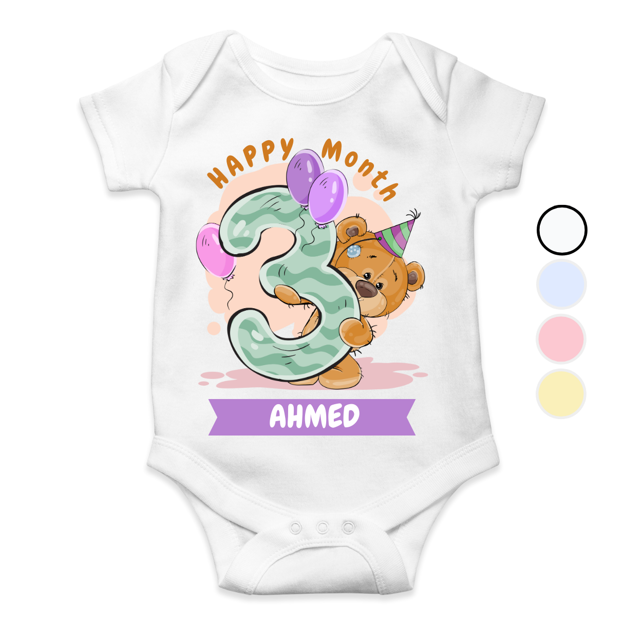 3 Months Milestone Bear | Custom Name Baby Romper
