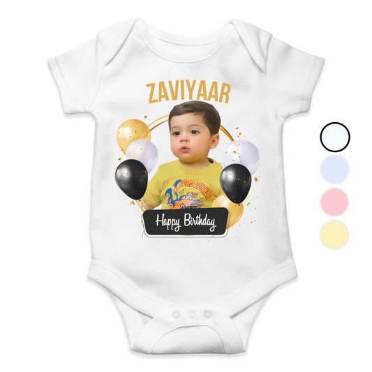 Customize Birthday Baby Picture Golden Baloons Romper