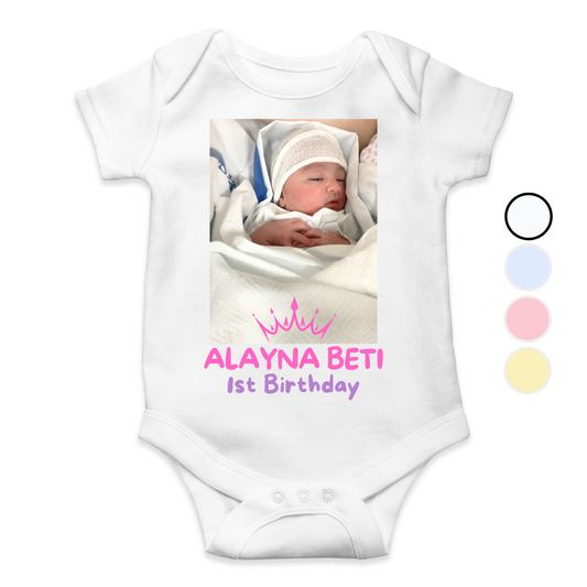 Customize Birthday Baby Picture Name Crown Romper