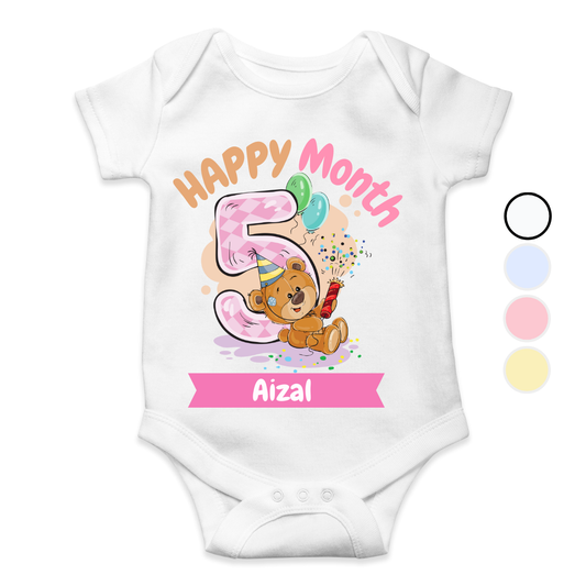 5th Month Milestone Bear | Custom Name Baby Romper