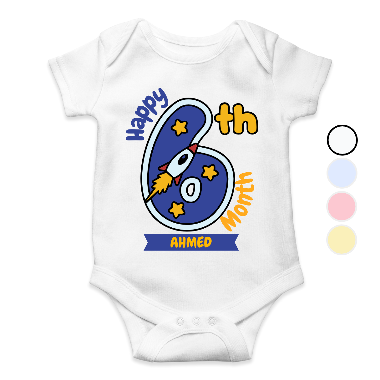6th Month Milestone Blue Rocket| Custom Name Baby Romper
