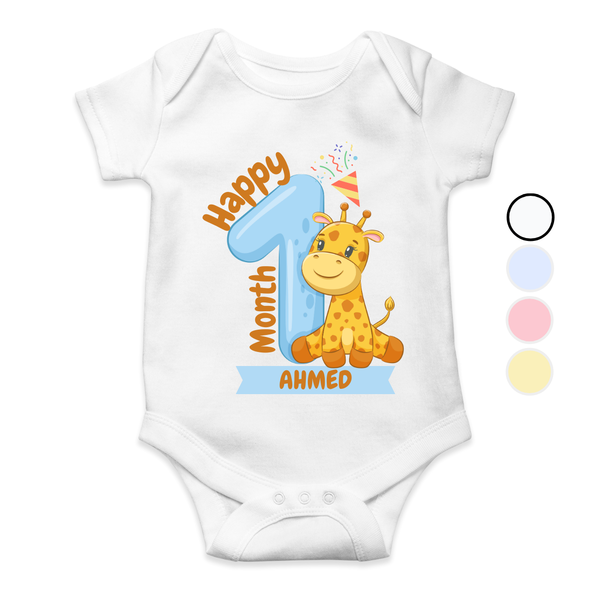 1 Month Milestone Giraffe | Custom Name Baby Romper