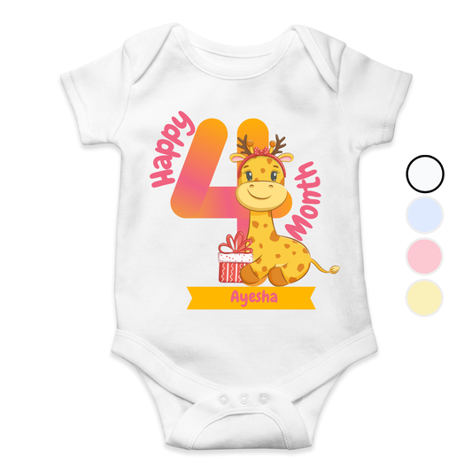 4 Months Milestone Giraffe | Custom Name Baby Romper