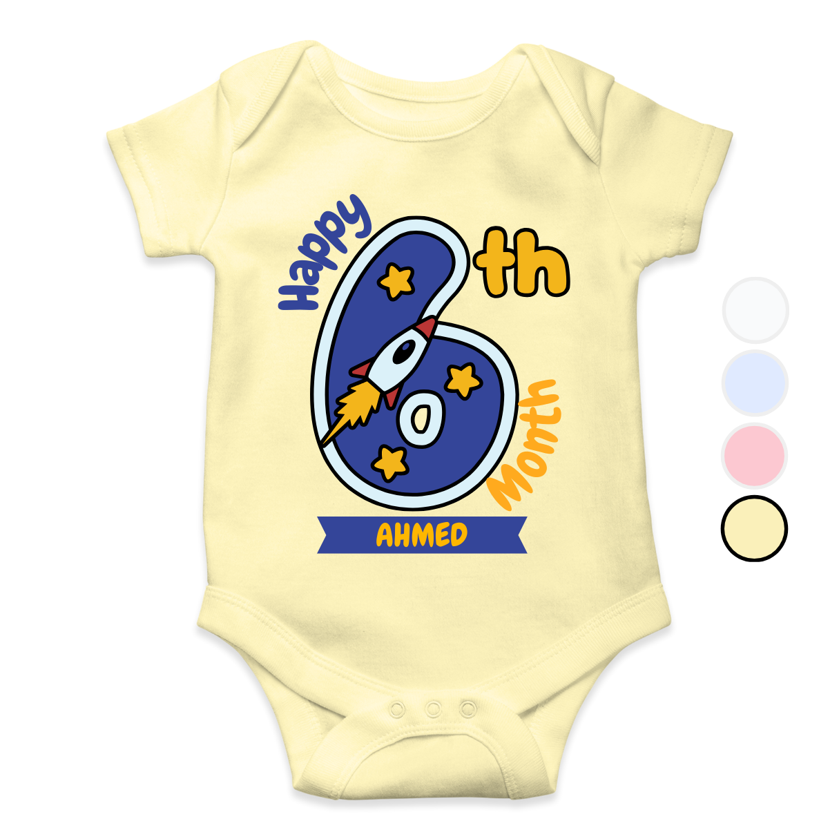 6th Month Milestone Blue Rocket| Custom Name Baby Romper