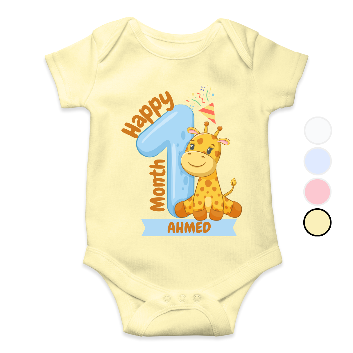 1 Month Milestone Giraffe | Custom Name Baby Romper