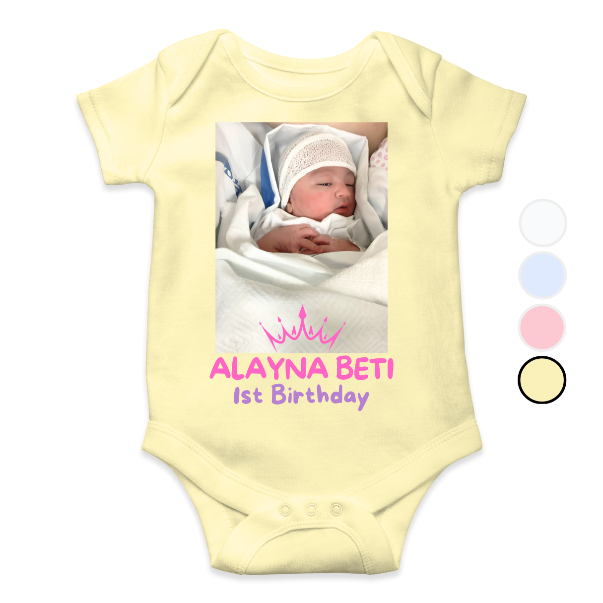 Customize Birthday Baby Picture Name Crown Romper