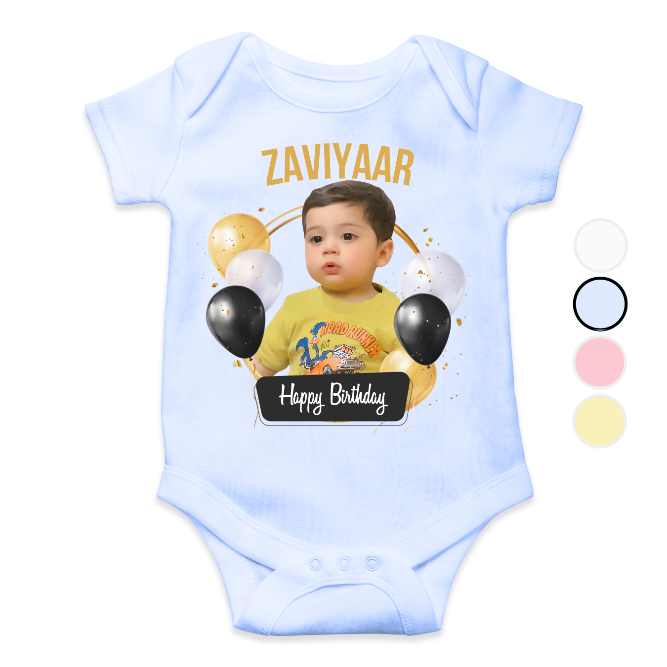 Customize Birthday Baby Picture Golden Baloons Romper