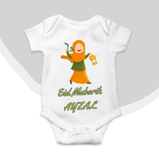 Customized Eid Mubarak Orange Girl Latern | Eid Romper