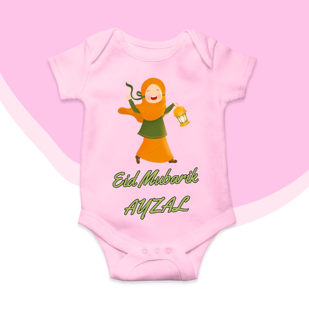 Customized Eid Mubarak Orange Girl Latern | Eid Romper