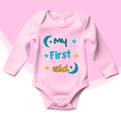 Custom name My First Eid Baby Romper Moon and Star age 0-18 Months