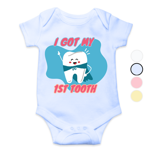 I Got My 1st Tooth Blue Custom name Baby Romper
