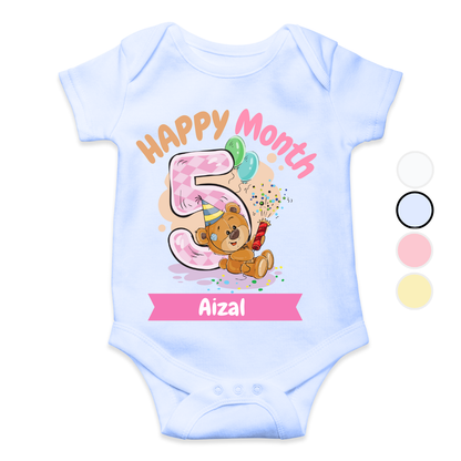 5th Month Milestone Bear | Custom Name Baby Romper