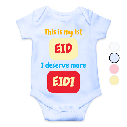 This is my 1st Eid I Deserve More Eidi Blocks Romper | Eid Romper