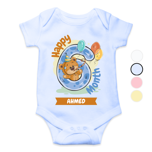 6th Month Milestone Bear | Custom Name Baby Romper
