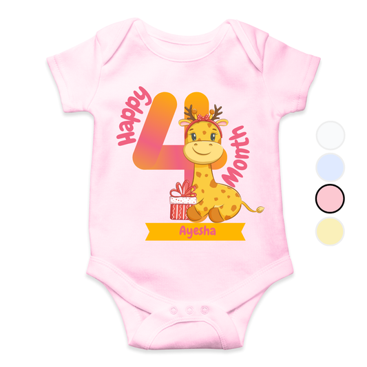 4 Months Milestone Giraffe | Custom Name Baby Romper