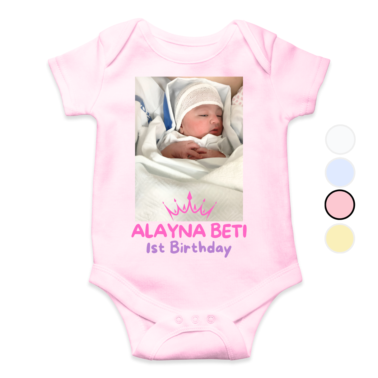 Customize Birthday Baby Picture Name Crown Romper