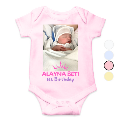 Customize Birthday Baby Picture Name Crown Romper