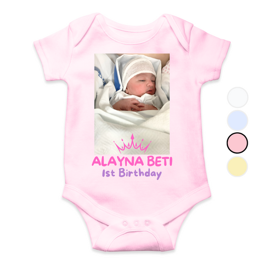 Customize Birthday Baby Picture Name Crown Romper