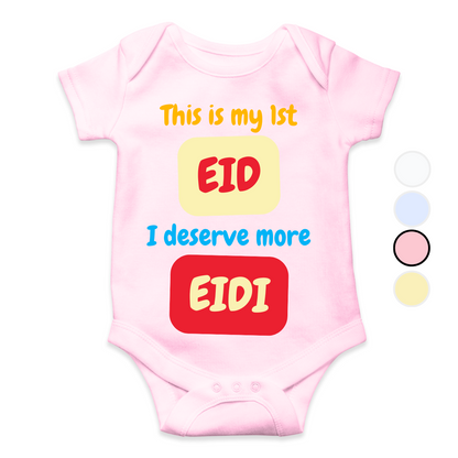 This is my 1st Eid I Deserve More Eidi Blocks Romper | Eid Romper