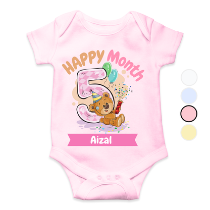 5th Month Milestone Bear | Custom Name Baby Romper