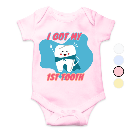 I Got My 1st Tooth Blue Custom name Baby Romper