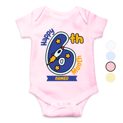 6th Month Milestone Blue Rocket| Custom Name Baby Romper