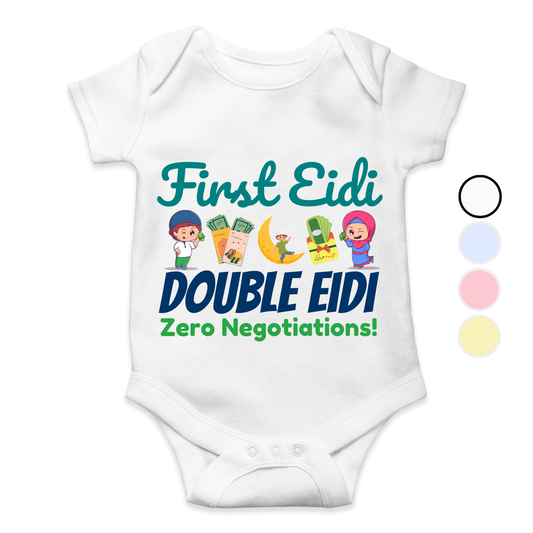 Eidi Zero Negotiation Funny Baby Eid Romper| New Born-18 month