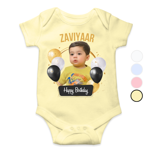 Customize Birthday Baby Picture Golden Baloons Romper