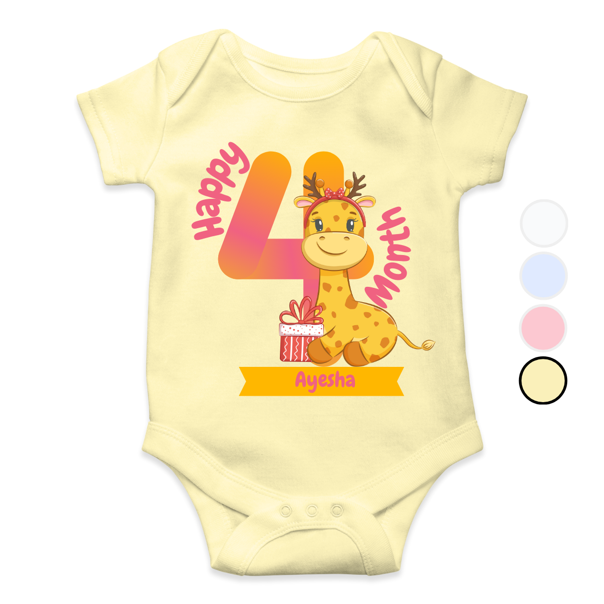 4 Months Milestone Giraffe | Custom Name Baby Romper