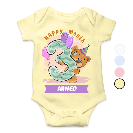 3 Months Milestone Bear | Custom Name Baby Romper