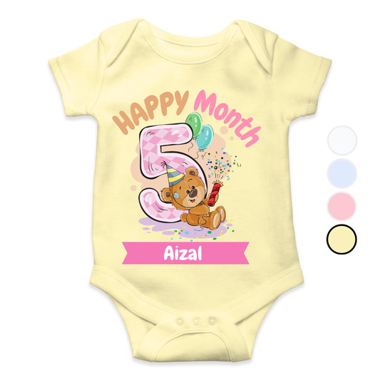5th Month Milestone Bear | Custom Name Baby Romper